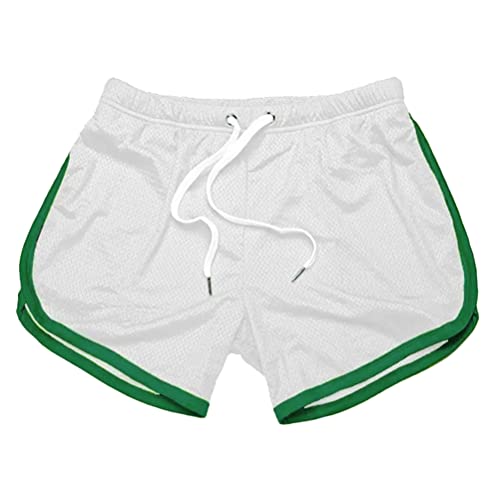 Oanviso Herren Gittergewebe Sportlich Kurze Hose Marathon Shorts Atmungsaktiv Trainingsshorts Quick Dry Badehose Stretchbund Laufshorts mit Kordelzug Sommer Freizeit Strandshorts A Weiß02 XS von Oanviso