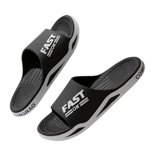 Oanviso Herren Hausschuhe Badeschuhe Badeschlappen Slippers Sommer Dicke Sohle Slippers Vintage Flip Flops Große Größe Pantoffeln Indoor Strand Sandalen B Schwarz 44/45 EU von Oanviso