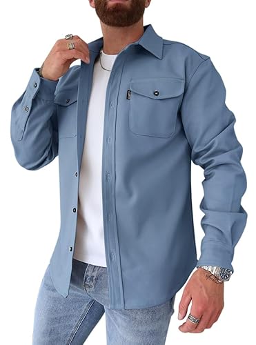 Oanviso Herren Hemdjacke Einfarbig Hemden Button Down Langarm Freizeitjacke Slim Fit Hemd mit Taschen Dickes Hemd Jacke Herbst Modisches Herrenhemd Casual A Blau XXL Oanviso Herren Hemdjacke Einfarbig Hemden Button Down Langarm Freizeitjacke Slim Fit Hemd mit Taschen Dickes Hemd Jacke Herbst Modisches Herrenhemd Casual A Blau XXL von Oanviso