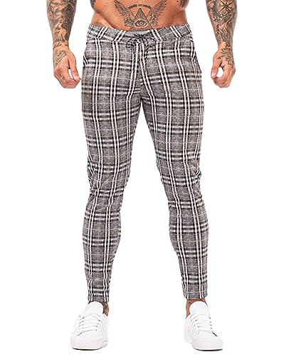 Oanviso Herren Hosen Chino Karierte Hose Mode Herrenhosen Slim Fit Strech Hosen Herbst Freizeithose Anzughose Männer Stoffhosen Chinohose für Männer A 04 XS von Oanviso