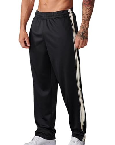 Oanviso Herren Hosen Stretch Freizeithose Mode Seitenstreifen Jogginghose Leicht Gerade Sporthosen mit Kordelzug Atmungsaktiv Loose Hose mit Weitem Bein Jogger Lange Hose Streetwear Pants A Schwarz M von Oanviso