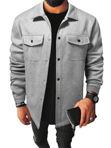 Oanviso Herren Jacke Freizeitjacke Mit Taschen Übergangsjacke Casual Hemdjacke Outdoor Blouson Mantel Sweatjacke Bomberjacke für Winter Arbeitsjacke Oversized A Grau XL von Oanviso