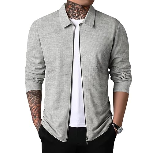 Oanviso Herren Jacke Sweater Pullover Dünne Oberteile Sweatjacke mit Reißverschluss Einfarbig Winterjacke Langarm Männer Cardigan Mantel Oversized für Herbst A Grau XXL von Oanviso