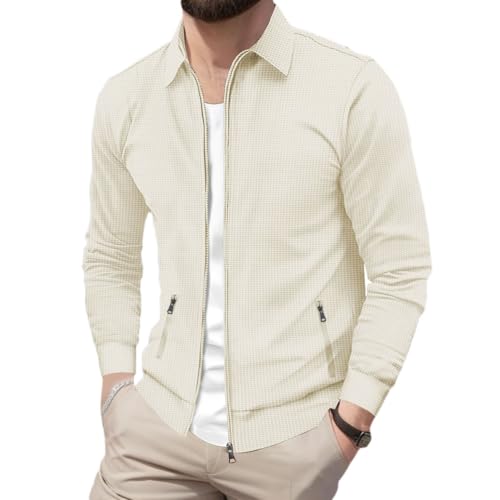 Oanviso Herren Jacke Sweater Pullover Dünne Oberteile Sweatjacke mit Reißverschluss Einfarbig Winterjacke Langarm Männer Cardigan Mantel Oversized für Herbst B Khaki XXL von Oanviso