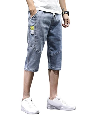 Oanviso Herren Jeans 3/4 Hose Caprihose Zerrissene Cowboy Kurz Hose Casual Denim Shorts mit Taschen Vintage Jeans Shorts Leichte Bermuda Jeans Shorts Bequem und Atmungsaktiv Shorts E Blau01 XXL von Oanviso