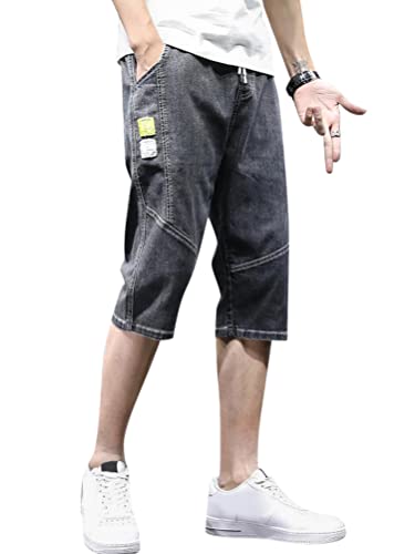 Oanviso Herren Jeans 3/4 Hose Caprihose Zerrissene Cowboy Kurz Hose Casual Denim Shorts mit Taschen Vintage Jeans Shorts Leichte Bermuda Jeans Shorts Bequem und Atmungsaktiv Shorts E Grau01 XL von Oanviso