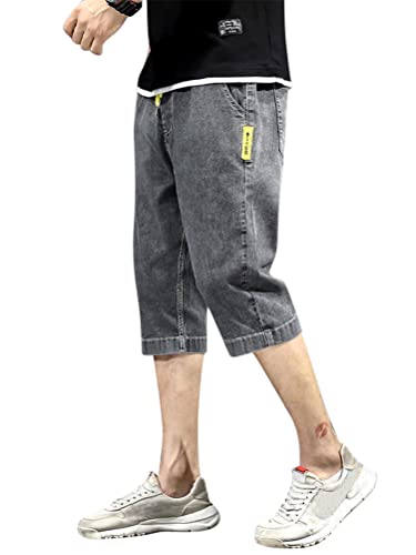 Oanviso Herren Jeans 3/4 Hose Caprihose Zerrissene Cowboy Kurz Hose Casual Denim Shorts mit Taschen Vintage Jeans Shorts Leichte Bermuda Jeans Shorts Bequem und Atmungsaktiv Shorts E Grau02 L von Oanviso