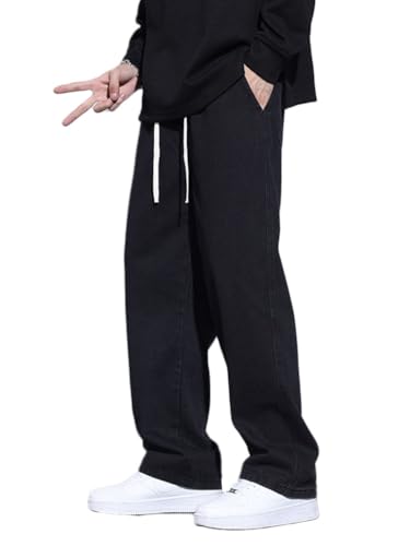 Oanviso Herren Jeans Biker Y2k Hose Loose Fit Lang Jeans Denim Hose Mode Männer Zerrissen Baggy Jeans Denim Cargohosen Chino Hose Streethose Jeanshosen K2 Schwarz S von Oanviso