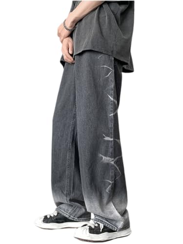 Oanviso Herren Jeans Biker Y2k Hose Loose Fit Lang Jeans Denim Hose Mode Männer Zerrissen Baggy Jeans Denim Cargohosen Teenager Lässig Streethose Jeanshosen D Schwarz L von Oanviso