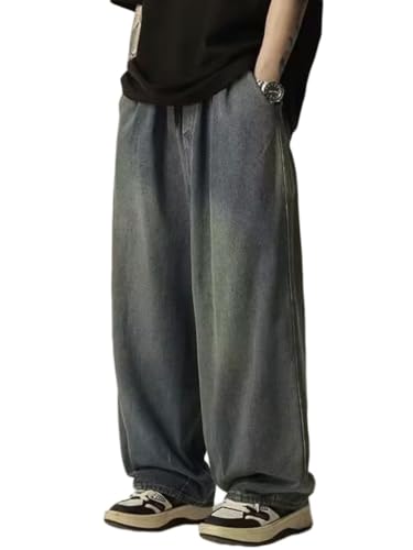 Oanviso Herren Jeans Biker Y2k Hose Loose Fit Lang Jeans Denim Hose Mode Männer Zerrissen Baggy Jeans Denim Cargohosen Teenager Lässig Streethose Jeanshosen F Blau L von Oanviso