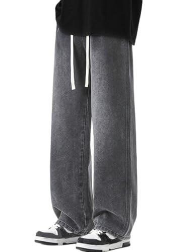Oanviso Herren Jeans Biker Y2k Hose Loose Fit Lang Jeans Denim Hose Mode Männer Zerrissen Baggy Jeans Denim Cargohosen Teenager Lässig Streethose Jeanshosen G Grau L von Oanviso