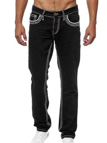 Oanviso Herren Jeans Hose Slim Fit Vintage Denim Lange Destroyed Jeanshose für Männer Hip Hop Hose Coole Jungen Stretch Freizeithose Schwarze Cargo Chino Hose C Schwarz L von Oanviso