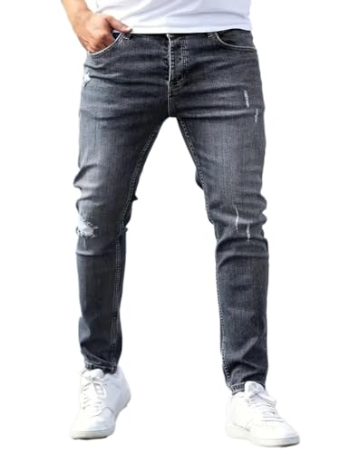 Oanviso Herren Jeans Hose Slim Fit Vintage Denim Lange Destroyed Jeanshose für Männer Hip Hop Hose Coole Jungen Stretch Freizeithose Schwarze Cargo Chino Hose I Grau L von Oanviso