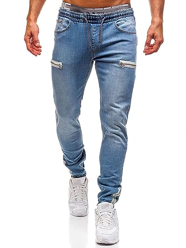 Oanviso Herren Jeans Hose Slim Fit Vintage Denim Lange Destroyed Jeanshose für Männer Hip Hop Hose Jungen Stretch Freizeithose Schwarze Cargo Chino Hose D Hellblau 3XL von Oanviso