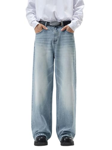 Oanviso Herren Jeanshose Basic Baggy Jeans Y2k Stretch Denim Coole Loose Fit Jeanshosen Oversized Mode Hip Hop Cargo Jean für Teenager Freizeithose Streetwear B Hellblau S von Oanviso