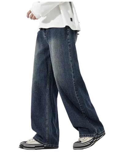 Oanviso Herren Jeanshose Basic Baggy Jeans Y2k Stretch Denim Coole Loose Fit Jeanshosen Oversized Mode Hip Hop Cargo Jean für Teenager Freizeithose Streetwear D Retroblau XL von Oanviso