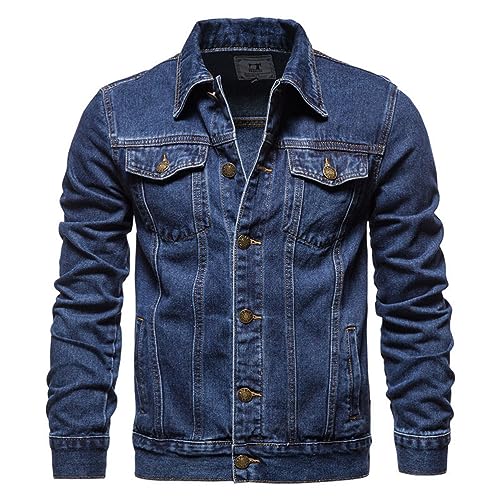 Oanviso Herren Jeansjacke Casual Übergangsjacke Stehkragen Denim Outdoorjacke Slim Fit Jeans Bikerjacke Lässige Outwear Baggy Arbeitsjacke Mode Mantel Mit Knöpfen A Dunkelblau 3XL von Oanviso