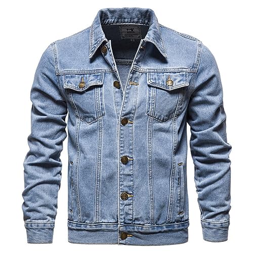 Oanviso Herren Jeansjacke Casual Übergangsjacke Stehkragen Denim Outdoorjacke Slim Fit Jeans Bikerjacke Lässige Outwear Baggy Arbeitsjacke Mode Mantel Mit Knöpfen A Hellblau XL von Oanviso