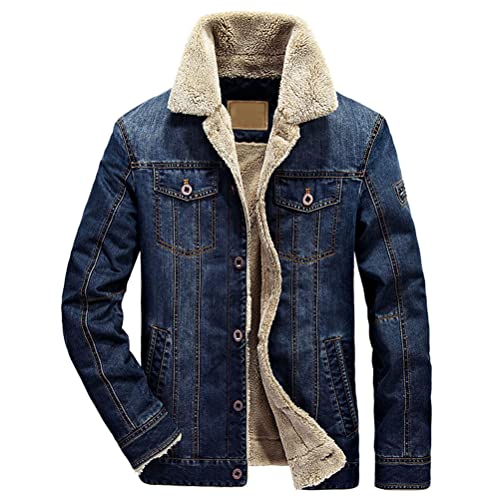 Oanviso Herren Jeansjacke Warme Jacke Wintermantel für Herren Plüschfutter Jeansmantel mit Stehkragen Winterparka Outdoor Freizeitjacke Übergangsjacke Dicker Winter Mantel Retro Denim A Dunkelblau S von Oanviso