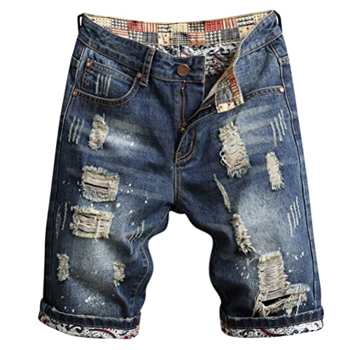 Oanviso Herren Jeansshorts Vintage Destroyed Denim Shorts Freizeit Bermuda Jeans Kurze Hose Chic Zerrissene Cowboy Shorts Mode Lässige Hip Hop Shorts Streetwear Sommer Ripped Loch Kurze Hose A02 L von Oanviso