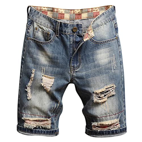 Oanviso Herren Jeansshorts Vintage Destroyed Denim Shorts Freizeit Bermuda Jeans Kurze Hose Chic Zerrissene Cowboy Shorts Mode Lässige Hip Hop Shorts Streetwear Sommer Ripped Loch Kurze Hose A08 L von Oanviso