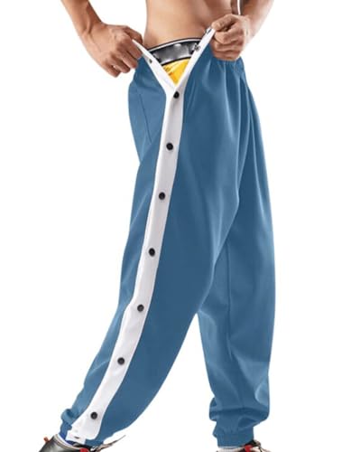 Oanviso Herren Jogginghose Mit Seitlichen Knöpfen Elastischer Bund Hose Basketball Trainingshose Persönlichkeit Seitenschnalle Split Sporthose mit Taschen Postoperative Reha Hose A Blau S von Oanviso