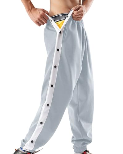 Oanviso Herren Jogginghose Mit Seitlichen Knöpfen Elastischer Bund Hose Basketball Trainingshose Persönlichkeit Seitenschnalle Split Sporthose mit Taschen Postoperative Reha Hose A Grau S von Oanviso