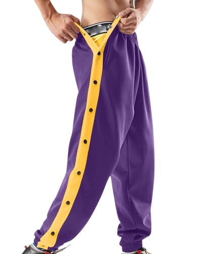 Oanviso Herren Jogginghose Mit Seitlichen Knöpfen Elastischer Bund Hose Basketball Trainingshose Persönlichkeit Seitenschnalle Split Sporthose mit Taschen Postoperative Reha Hose A Lila M von Oanviso
