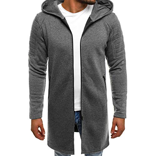 Oanviso Herren Kapuzenjacke Mantel Mittel und Lang Sweatjacke Reißverschluss Hoodie Freizeit Kapuzenpullover Klassischer Einfarbig Jacken Slim Fit Windjacke Herbst Cardigan mit Kapuze B Grau XL von Oanviso