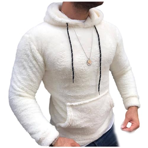 Oanviso Herren Kapuzenpullover Winter Warm Einfarbig Fleece Sweatshirt Komfortabel Pullover Plüsch Gefüttert Mode Sweatshirt Männer Unterhemd Langarmshirts Casual A Weiß S von Oanviso