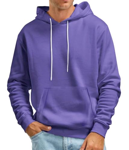 Oanviso Herren Kapuzenpullover mit Kängurutasche Langarm Sweatshirt Pullover Sport Training Hoodie Klassisch Einfarbiger Pärchenpullover Männer Warm Pulli Bequem Sportbekleidung A Lila XXL von Oanviso