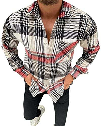 Oanviso Herren Karierte Mantel Freizeithemden Jacke mit Revers Leichte Herrenmantel Twill Langarm Hemd mit Knopfleiste Klassischer Herrenjacke Übergangsjacke Slim Fit Kariertes Hemd Herbst A 15 XL von Oanviso