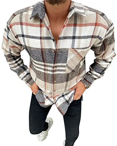 Oanviso Herren Karierte Mantel Freizeithemden Jacke mit Revers Leichte Herrenmantel Twill Langarm Hemd mit Knopfleiste Klassischer Herrenjacke Übergangsjacke Slim Fit Kariertes Hemd Herbst A 38 M von Oanviso