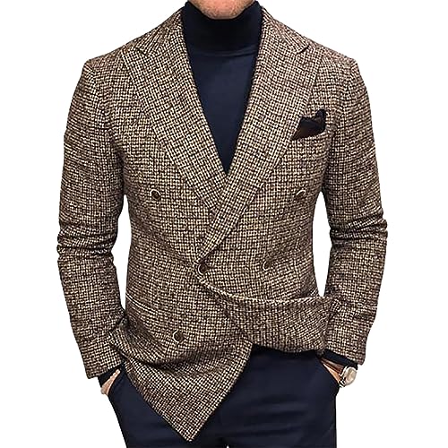 Oanviso Herren Karo Blazer Kariert Slim Fit Anzug Revers Stylish Scheckblazer Freizeit Sakkos für Männer Mantel aus Twill mit Knöpfen Klassisch Kariert Business Anzugjacken Herbst B Braun S von Oanviso