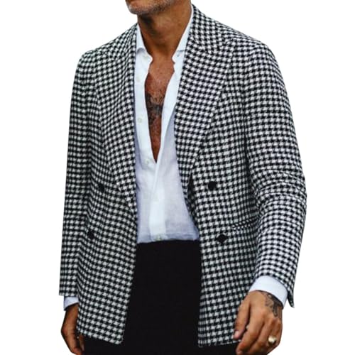 Oanviso Herren Karo Blazer Kariert Slim Fit Anzug Revers Stylish Scheckblazer Freizeit Sakkos für Männer Mantel aus Twill mit Knöpfen Klassisch Kariert Business Anzugjacken Herbst D 01 XS von Oanviso