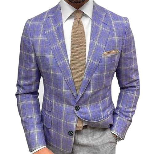 Oanviso Herren Karo Blazer Kariert Slim Fit Anzug Revers Stylish Scheckblazer Freizeit Sakkos für Männer Mantel aus Twill mit Knöpfen Klassisch Kariert Business Anzugjacken Herbst G 03 XL von Oanviso