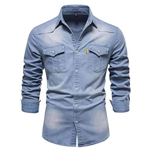Oanviso Herren Langarm Jeanshemd Button Down Freizeithemden Revers Einfarbig Ombre Hemd Slim Fit Businesshemd Arbeitshemd Vintage Denim Hemd Bequem Verwaschenes Finish Hemd A Hellblau XXL Oanviso Herren Langarm Jeanshemd Button Down Freizeithemden Revers Einfarbig Ombre Hemd Slim Fit Businesshemd Arbeitshemd Vintage Denim Hemd Bequem Verwaschenes Finish Hemd A Hellblau XXL von Oanviso