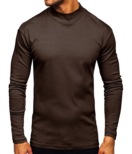 Oanviso Herren Langarm-Top mit Stehkragen Einfarbig Pullover Basic Sweatshirt Slim Fit Basisschicht Oberteil Halber Rollkragen Langarmshirts Freizeit Thermo Herbst-Winter-Kleidung A Braun XL von Oanviso