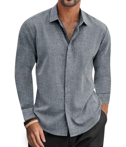 Oanviso Herren Langarmhemden Leinenhemd Versteckte Knöpfe Shirts Freizeithemd Businesshemd Einfarbig Basic Hemd Leicht Bequem Reverskragen Hemden für Strand Party Hochzeit Casual A Grau XXL Oanviso Herren Langarmhemden Leinenhemd Versteckte Knöpfe Shirts Freizeithemd Businesshemd Einfarbig Basic Hemd Leicht Bequem Reverskragen Hemden für Strand Party Hochzeit Casual A Grau XXL von Oanviso