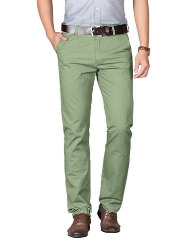 Oanviso Herren Lange Freizeithose Komfort Chino Hose Dünne Hochelastisch Einfarbig Elegant Herrenhosen mit Gerader Röhre Gürtelloch Elastisch Hosen für Sommer C Hellgrün XL von Oanviso