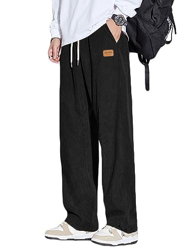 Oanviso Herren Lange Hose Freizeithose Mode Retro Cordhose Warm Pants Loose Dicker Cord Hosen mit Weitem Bein Herbst und Winter Klassische Basic Sporthose mit Tasche D Schwarz L von Oanviso