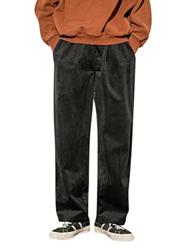 Oanviso Herren Lange Hose Freizeithose Mode Retro Cordhosen Warm Pants mit Plüschfutter Loose Dicker Cord Hosen mit Weitem Bein Herbst und Winter Klassische Basic Sporthose mit Tasche A Schwarz XXL von Oanviso