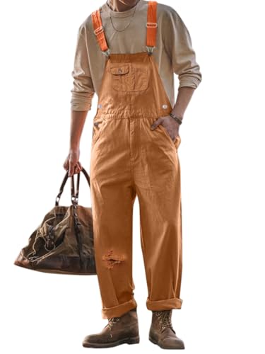 Oanviso Herren Latzhose Overalls Cargo Jeans mit Hosenträger Retro Jumpsuit Arbeitshose Loose Fit Arbeitslatzhosen Latzanzug Männer Overall Streetwear Casual B Braun L von Oanviso
