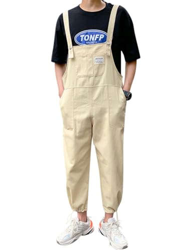 Oanviso Herren Latzhose Overalls Cargo Jeans mit Hosenträger Retro Jumpsuit Arbeitshose Loose Fit Arbeitslatzhosen Latzanzug Männer Overall Streetwear Casual F Khaki M von Oanviso