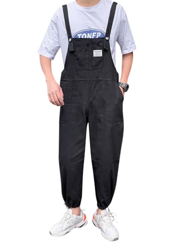 Oanviso Herren Latzhose Overalls Cargo Jeans mit Hosenträger Retro Jumpsuit Arbeitshose Loose Fit Arbeitslatzhosen Latzanzug Männer Overall Streetwear Casual F Schwarz M von Oanviso