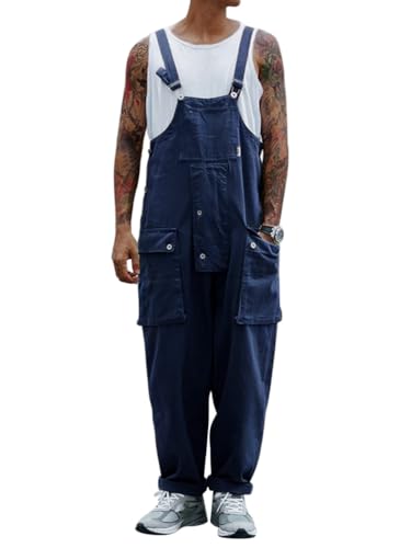 Oanviso Herren Latzhose Overalls Cargo Jeans mit Hosenträger Retro Jumpsuit Arbeitshose Loose Fit Arbeitslatzhosen Latzanzug Männer Overall Streetwear Casual H Blau XXL von Oanviso