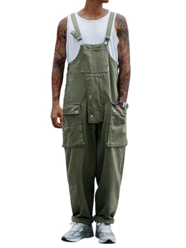 Oanviso Herren Latzhose Overalls Cargo Jeans mit Hosenträger Retro Jumpsuit Arbeitshose Loose Fit Arbeitslatzhosen Latzanzug Männer Overall Streetwear Casual H Grün XXL von Oanviso