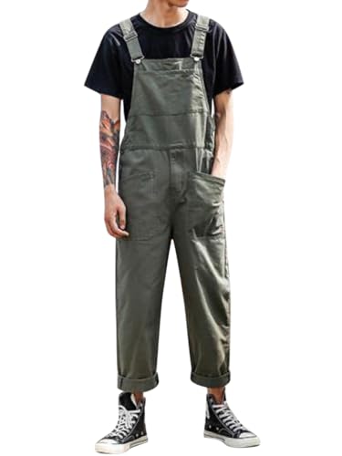 Oanviso Herren Latzhose Overalls Cargo Jeans mit Hosenträger Retro Jumpsuit Arbeitshose Loose Fit Arbeitslatzhosen Latzanzug Männer Overall Streetwear Casual J Grün XL von Oanviso