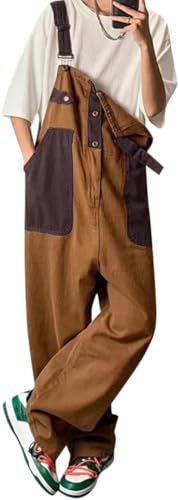 Oanviso Herren Latzhose Overalls Cargo Jeans mit Hosenträger Retro Jumpsuit Arbeitshose Loose Fit Arbeitslatzhosen Latzanzug Männer Overall Streetwear Casual M Braun XL von Oanviso