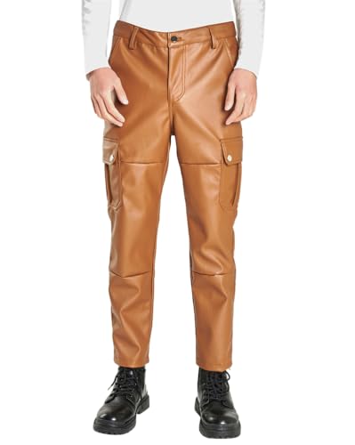 Oanviso Herren Lederhose PU Leder Bikerhose Kunstleder Hosen Slim Fit Lange Hosen Bleistift Hose Bühnenshow Motorrad Lederhose Weich Frühling und Herbst Einfarbig Punk Leder Hosen C Khaki XXL von Oanviso
